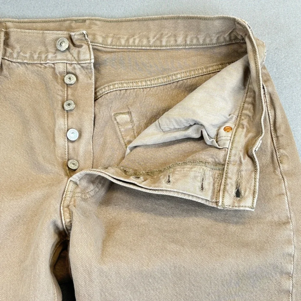 Levis 501 Jeans Mens 33x30 Tan Khaki Straight Leg Button Fly Denim